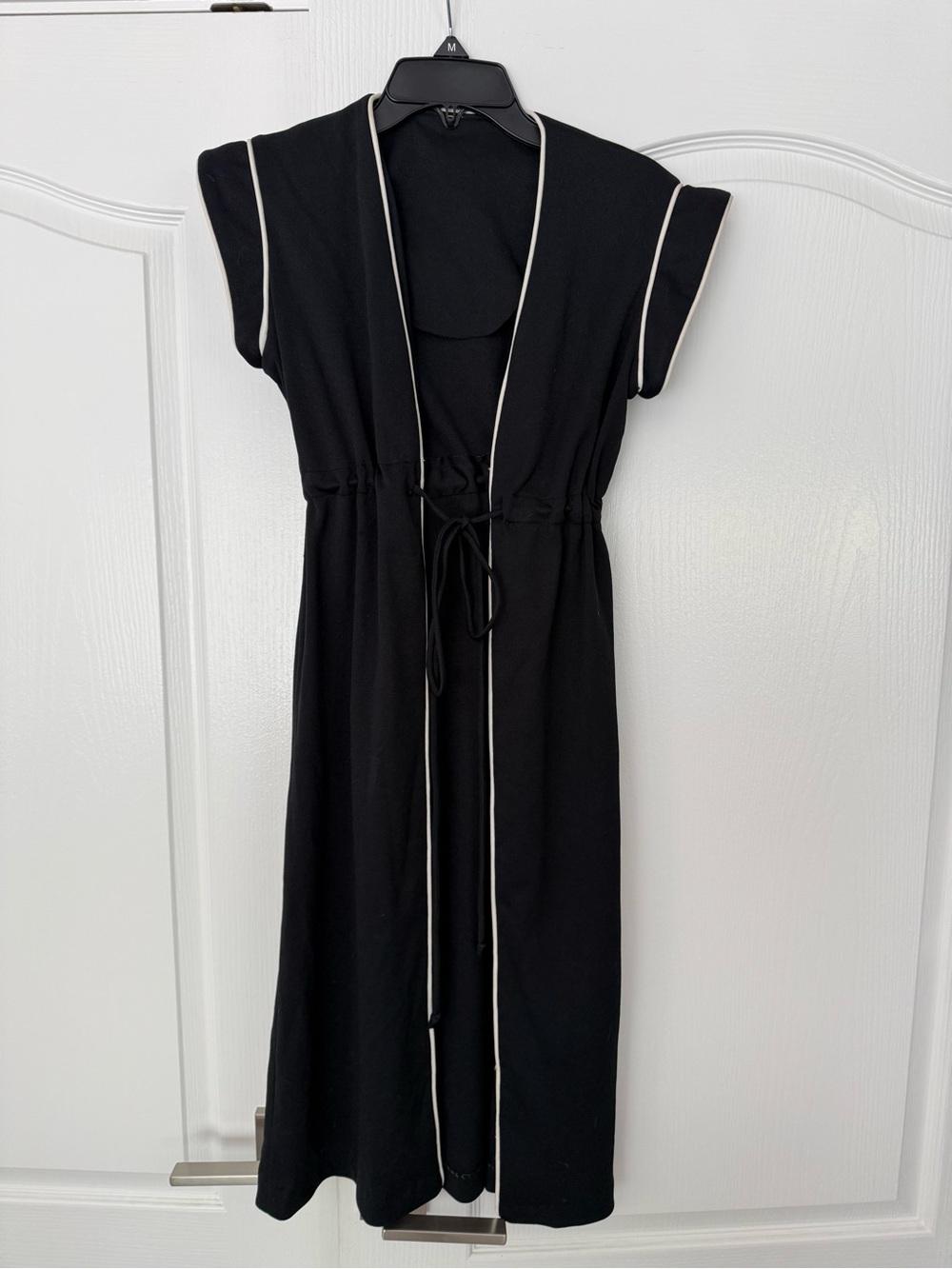 Vintage Black Jumpsuit with White Piping Overcoat and Tie Waist - Picture 3 of 6